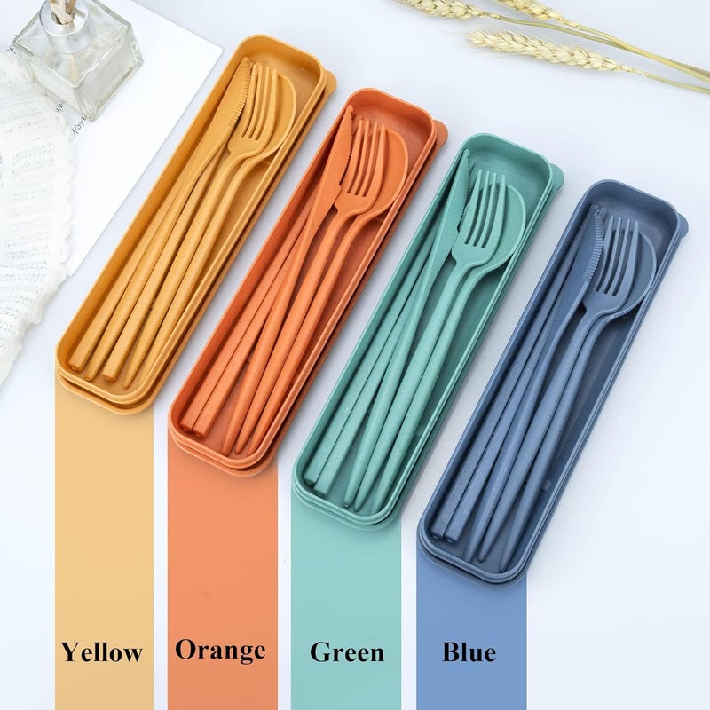 Bukela Travel Utensils with Case, 4 Sets Portable Cutlery Set Chopsticks Knives Fork and Spoon for Lunch Box Accessories, Camping Flatware Sets for Daily Use or Outdoor (4 Colors) - Image 3